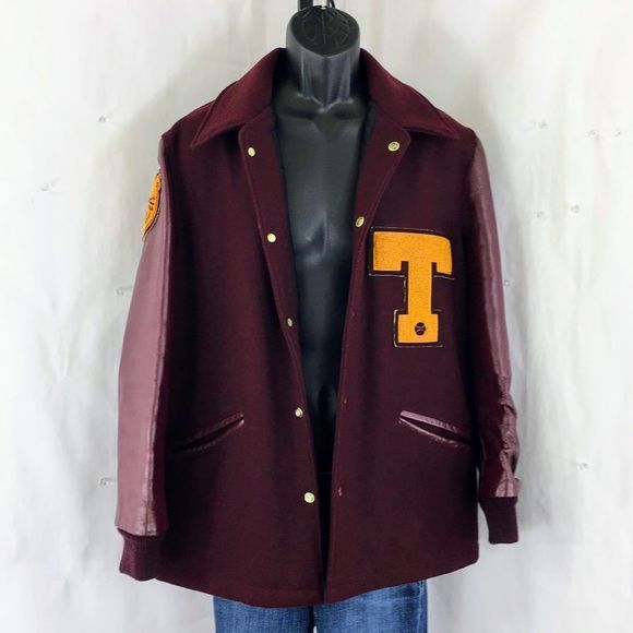 Vtg Varsity Jacket DeLong Maroon 1950s Wool Leather Sleeve Tiger Logo Sz M - Picture 2 of 13